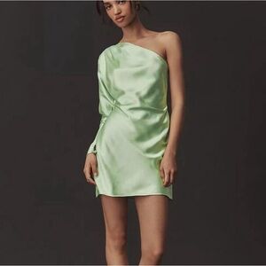 Anthropologie BHLDN Lucy Stretch Satin One-Shoulder Mini Dress